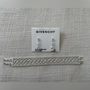 Givenchy Clear Rhinestone Earrings and Bracelet